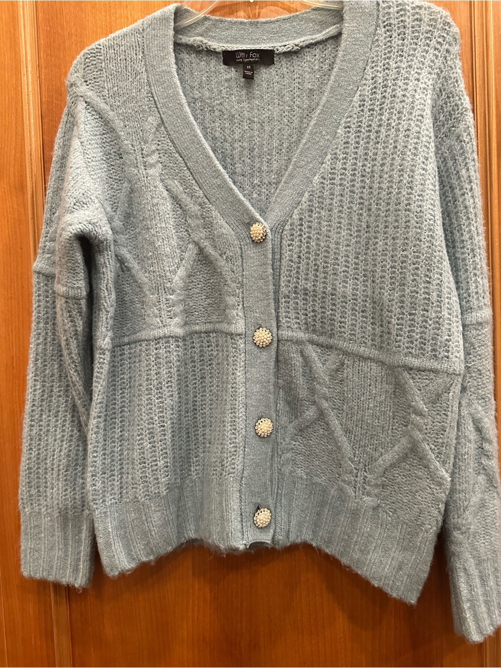 Light Blue Knit Button-Front V-Neck Cardigan Sweater